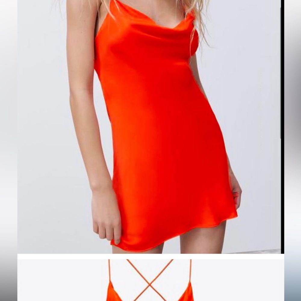 Zara Red Orange Sliky Slip Mini Dress